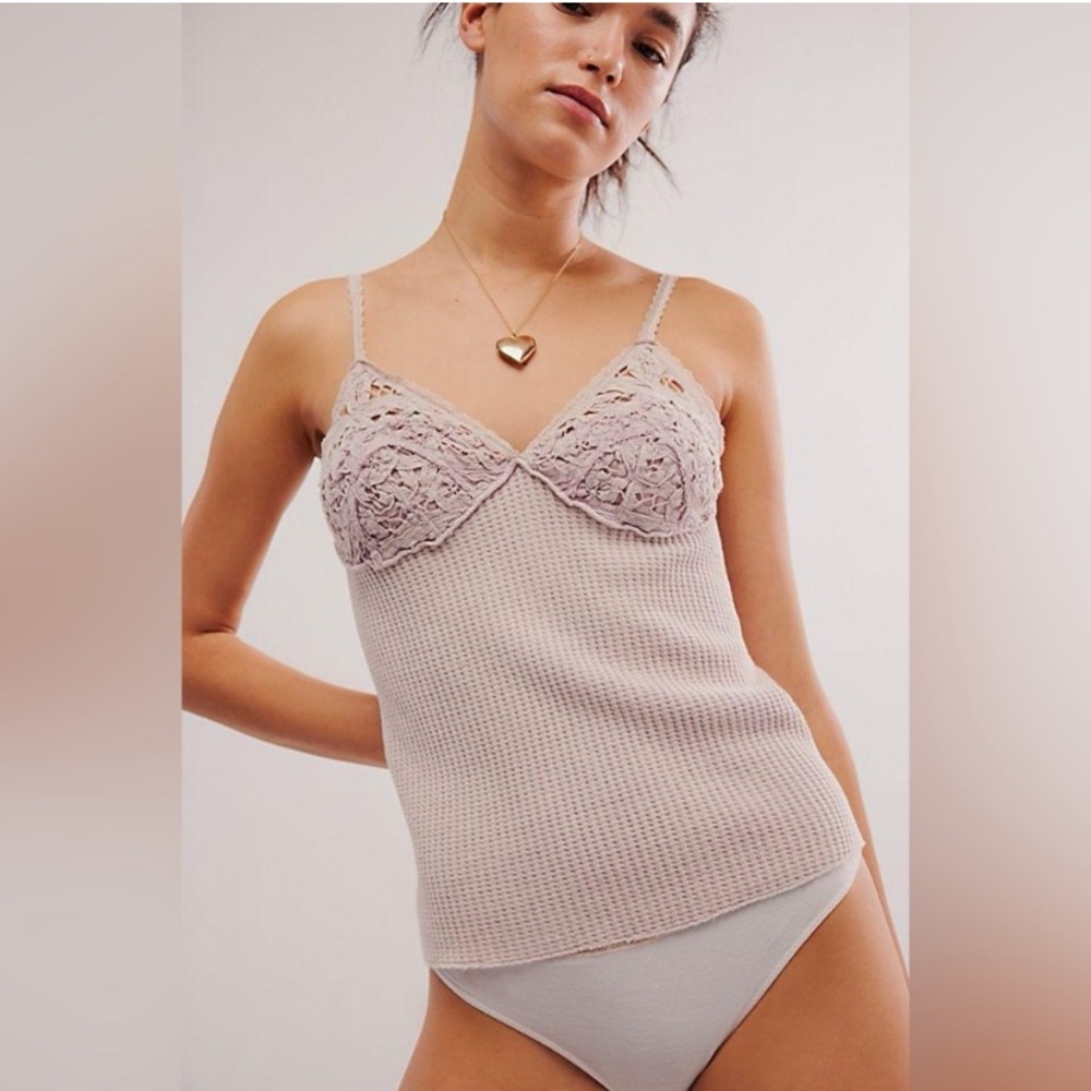 FREE PEOPLE One Waffle Knit Tank Soft Plum NWOT